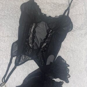 Black garter with matching thigh high socks